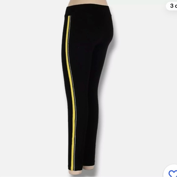 Zara TRF black thick leggings with side band stripe in yellow and white-size S - Picture 7 of 13
